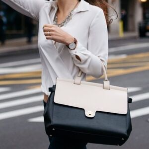 JEMMA EMMA 37 WORK LAPTOP SATCHEL CROSSBODY BAG BLACK BEIGE